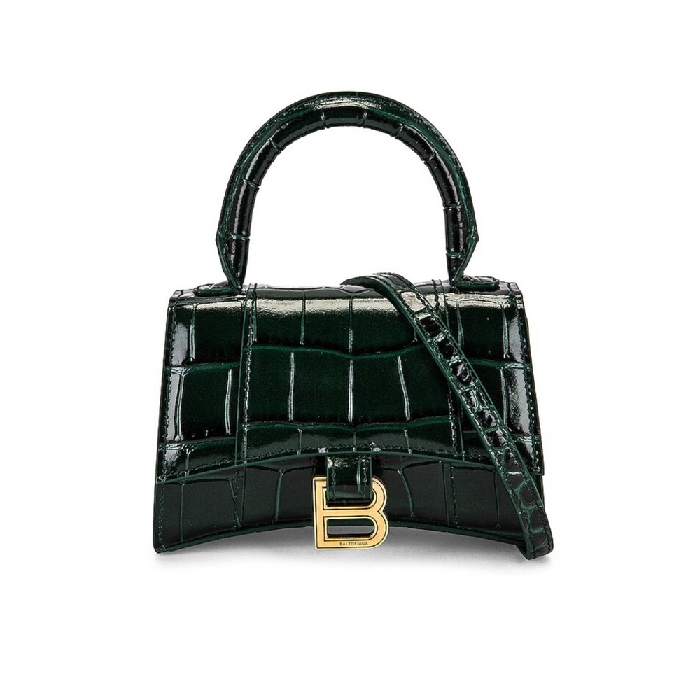 BALENCIAGA Mini Hourglass Top Handle Bag Forest Green